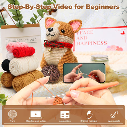 Animal Crochet Kit for Beginners: Includes Complete Tools Ample Yarn Step by Step Videos for Teens Adults - Perfect Amigurumi Kit for Indoor Entertainment & Long Journeys