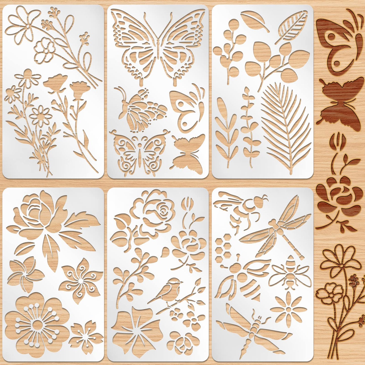 6 Pcs Mixed Metal Stencil Wood Stencil Templates Stencils for Journaling Burning Stencils for Wood Carving Drawing Engraving Scrapbooking Journal Craft DIY(Plant Style)