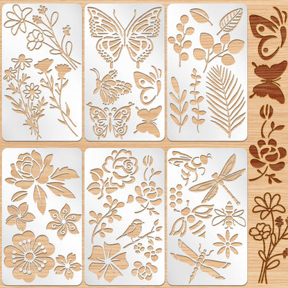 6 Pcs Mixed Metal Stencil Wood Stencil Templates Stencils for Journaling Burning Stencils for Wood Carving Drawing Engraving Scrapbooking Journal Craft DIY(Plant Style)