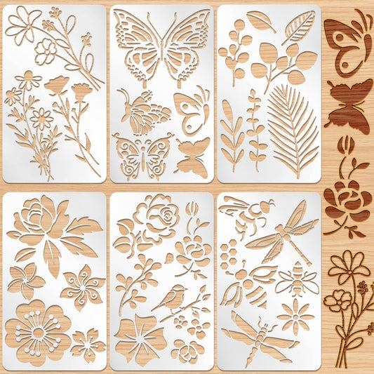 6 Pcs Mixed Metal Stencil Wood Stencil Templates Stencils for Journaling Burning Stencils for Wood Carving Drawing Engraving Scrapbooking Journal Craft DIY(Plant Style)