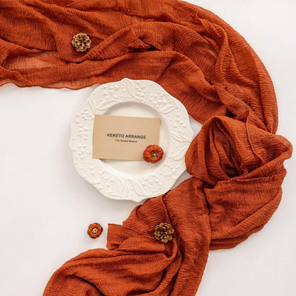 Terracotta Table Runner Cheesecloth Rust Gauze 120 Inch 10 FT Rustic Burnt Orange Cheese Cloth for Wedding Baby Bridal Shower Party Centerpiece Sheer Holiday Home Decorations