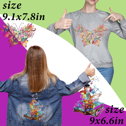 5 Pieces Butterfly Iron on Patches Heat Transfer Colorful Cute Stickers Washable DIY Iron on Transfer Decals for T-Shirt Jeans Backpacks Families Clothing Hat DIY Applique, 5 Styles