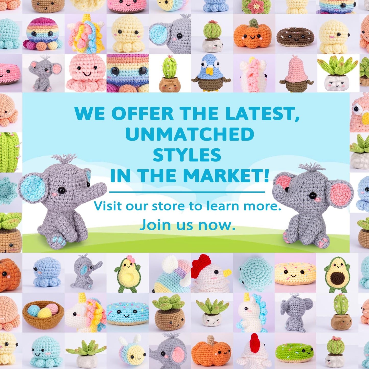 Crochet Kit for Beginners, Beginner Crochet Starter Kit with Step-by-Step Video Tutorials, Learn to Crochet Kits for Adults Kids, DIY Knitting Supplies, 2 Pack Elephant Family (40%+ Yarn)