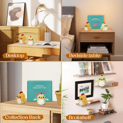 2 Pack Chick Crochet Kit for Beginners Adults Kids with Easy Yarn 3.5in Tall Animal Crocheting Starter Set with Step-by-Step Video Tutorials, DIY Knitting Kit with Complete Tools(Yellow+Green)