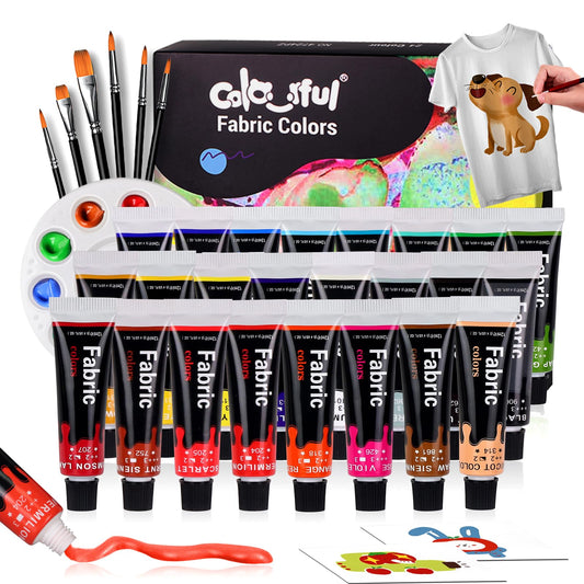 Fabric Paint Set for Clothes 24 Colors - Permanent Textile Paint Kit for Shoes, Canvas - Non-Toxic Slick Painting Set for Adults, Beginner & Artists