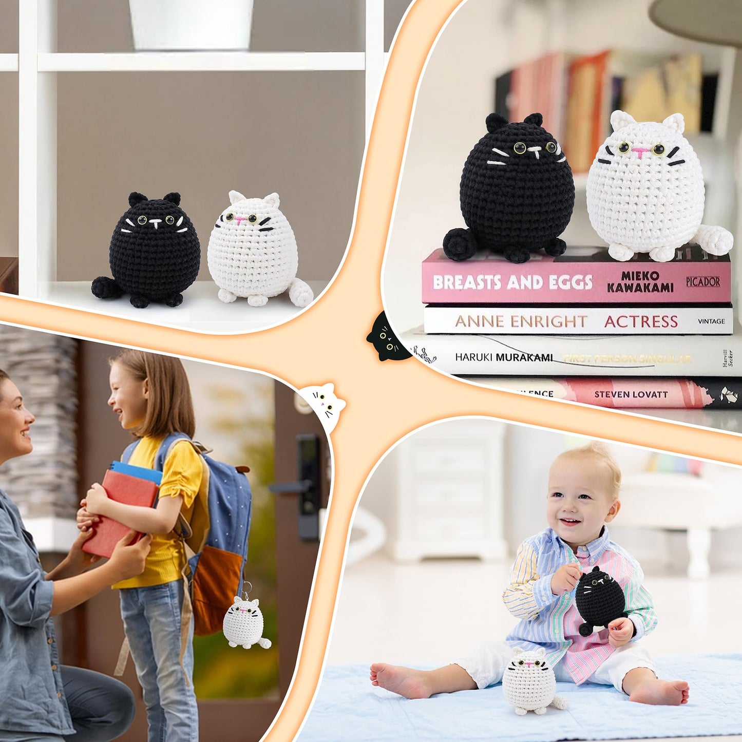 Crochet Kit for Beginners-2PCS Cat Crochet Kits for Adults Kids, Crochet Starter Kit with Step-by-Step Video Tutorials, Crochet Animals Kits DIY Craft Knitting Kit Learn to Crochet Kits for Adults