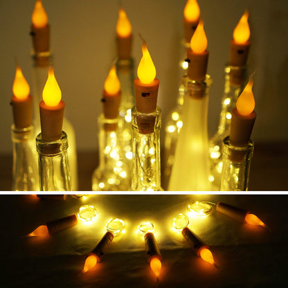 Wine Bottle Lights with Candle Flame, 10 Pack 20 LED Flameless Cork String Light Battery Operated Copper Wire Mini Fairy Starry Lights for Party Wedding Christmas Halloween