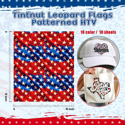 4th of July American Flag - 10pcs 12x10in US Flag Patterned Patriotic HTV Iron On Vinyl Compatible with Cricut/Cameo