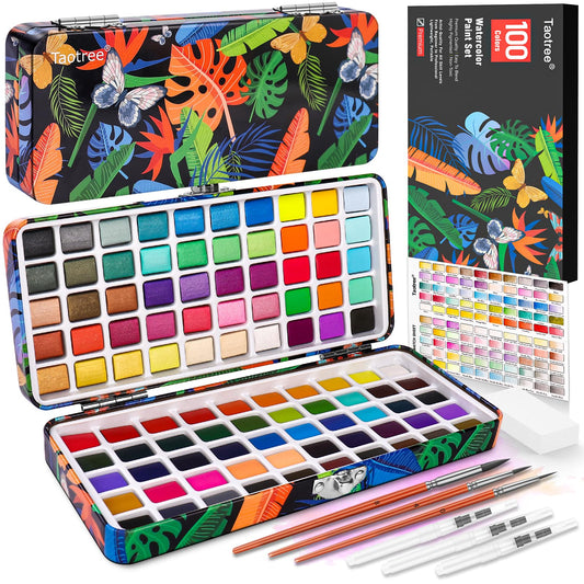 Watercolor Paint Set 100 Colors, Art Supplies Watercolors Kit Travel Water Colors with Paints Brushes, Crafts Painting Supplies, Drawing Gifts for Teens Girls Boys Kids Adults Artists