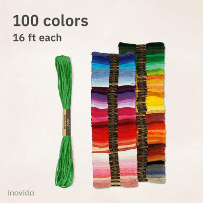 Embroidery Floss Set - 100 Colors, 16 Feet Each: Crafting & Sewing Thread Kit for Friendship Bracelets, Cross Stitch, Weaving, and More – Inovida Embroidery Thread for Beginners and Pros
