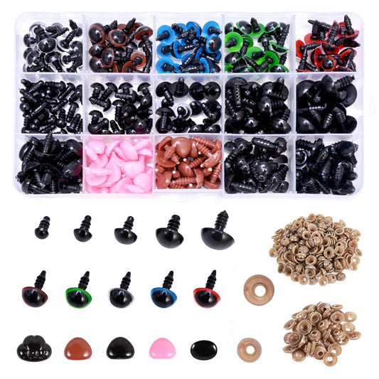 Plastic Safety Eyes and Noses with Washers 570 Pcs, Craft Doll Teddy Bear Nose for Amigurumi, Crafts, Crochet Toy Stuffed Animals (Assorted Sizes)