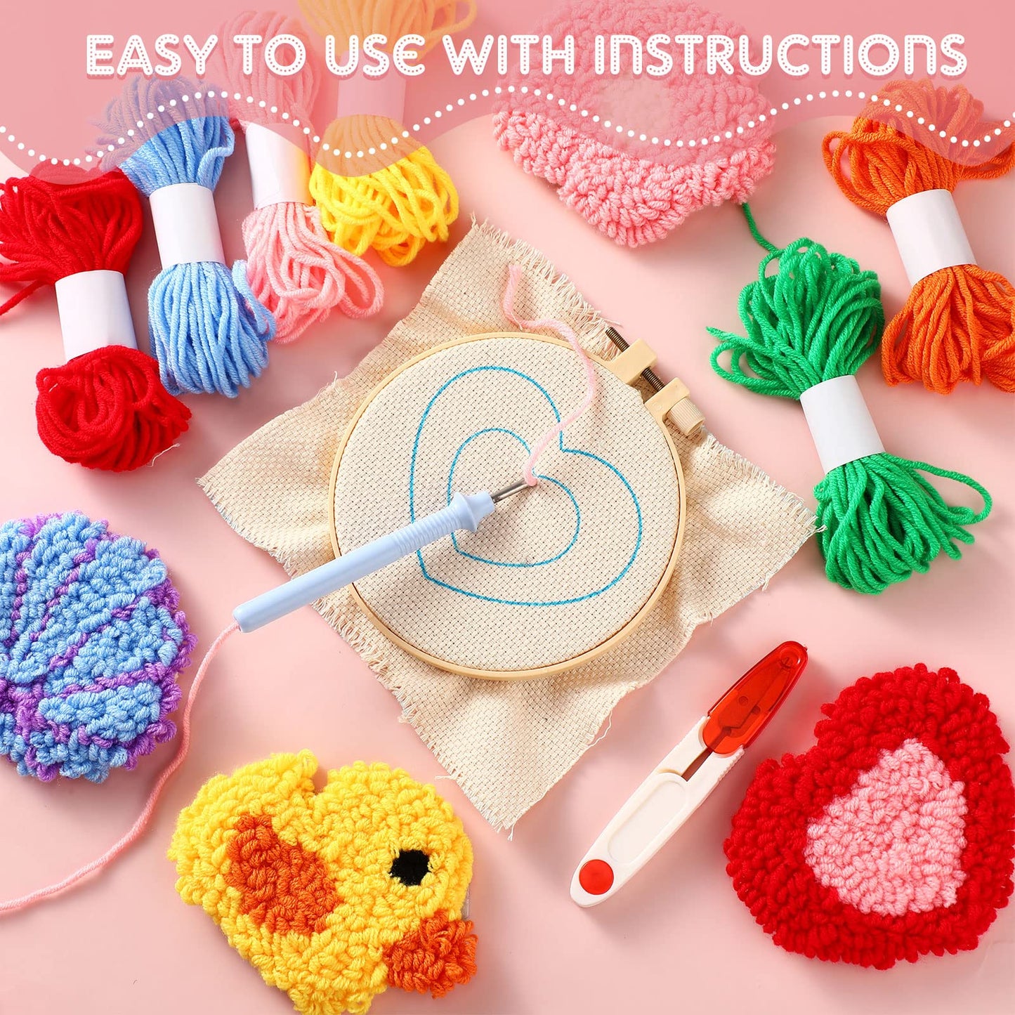 20 Pcs Punch Needle Kit Embroidery Needle Coasters Kit for Adult Beginner DIY Mug Tufted Rug Making Set