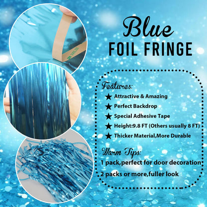 6.4 ft x 9.8 ft Metallic Tinsel Foil Fringe Curtains,Pack of 2 Party Streamer Backdrop for Birthday,Graduation Decorations and New Year Eve (Light Blue)