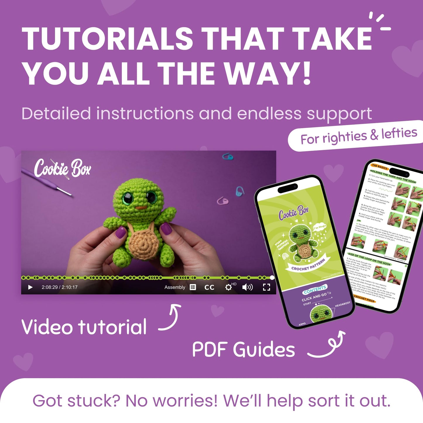 Crochet Kit for Beginners - Learn to Craft Amigurumi Stuffed Animals - Knitting Gift for Kids (13+) and Adults - Beginner-Friendly Yarn - Stitch-by-Stitch Video Tutorial - Turtle Hugo