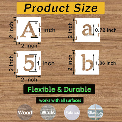 1 Inch Alphabet Letter Stencils, 65 Pcs Reusable Plastic Letter Number Symbol Interlocking Drawing Template Kit for Painting on Wood, Wall, Fabric, Rock, Signage, Door Porch
