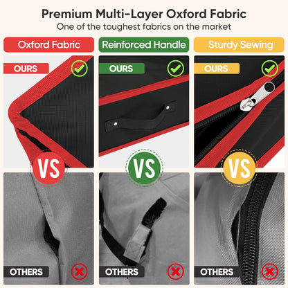 Wrapping Paper Storage Organizer, 40" Durable 600D Oxford Fabric Gift Wrap Storage Bag with Flexible Partitions for Ribbon, Holiday Accessories (Black/Red)