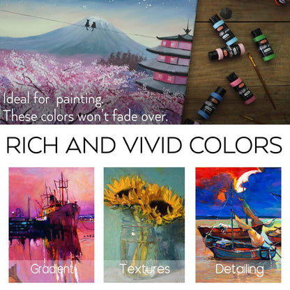 42PCS Acrylic Paint Set of 24 Colors 2fl oz 60ml Bottles with 12 Brushes and 6 Paint Knives,Non Toxic 24 Colors Acrylic Paint No Fading Rich Pigment for Kids Adults Artists Canvas Crafts Wood