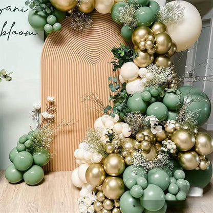 Sage Green White Gold Balloon Garland Arch Kit, 146Pcs Latex Balloons Different Sizes 18 12 10 5 Inch for Birthday Baby Shower Gender Reveal Wedding Party Decoration