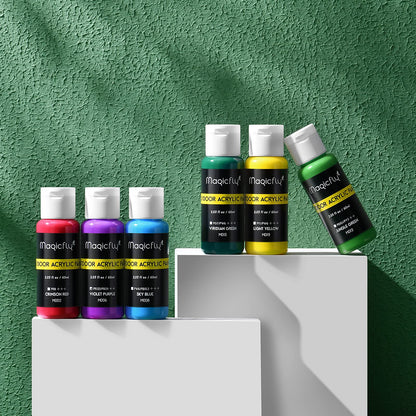 Outdoor Acrylic Paint, Set of 30 Colors/Tubes (60 ml, 2 oz.) with Storage Box, Rich Pigments, Multi-Surface Paints for Rock, Wood, Fabric, Leather, Paper, Crafts, Canvas and Wall Painting