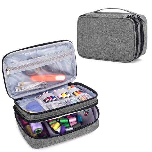 Sewing Accessories Organizer, Double-Layer Sewing Supplies Organizer for Needles, Scissors, Measuring Tape, Thread and Other Sewing Tools (NO Accessories Included), Gray