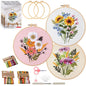 3 Sets Embroidery Kit for Beginners Cross Stitch Kits Needlepoint Kits Crafts for Adults with 3 Embroidery Hoops Easy-to-Follow Operating Instructions,Needle Point Kits with Flowers Patterns