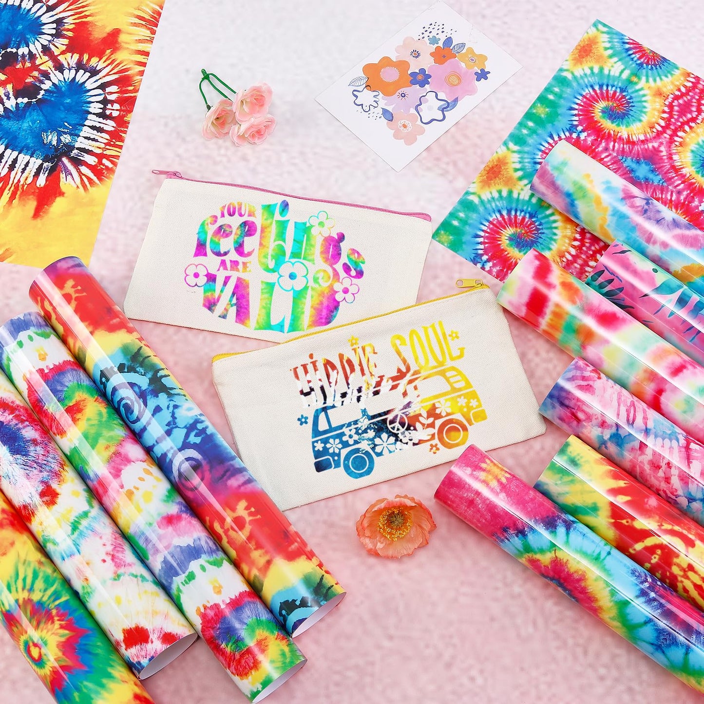 Tie Dye HTV Heat Transfer Vinyl -12 Sheets 12'' x 10''Watercolor HTV Vinyl Patterned Iron on Vinyl for T-Shirts