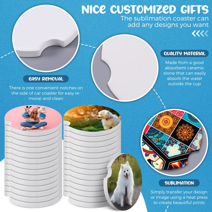 Ceramic Car Sublimation Blanks Cupholders Sandstone for Car Cup with Finger Notch for Easy Removal Ceramic Auto Cupholder Keep Vehicle from Cold Drink Sweat Stain Spill(24 Pieces)
