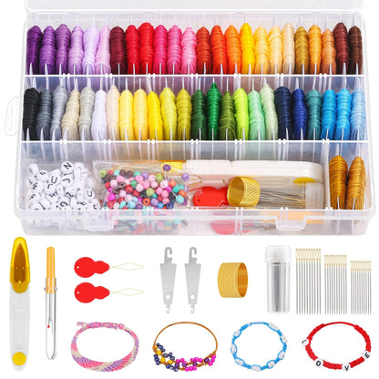 488Pcs String Bracelet Making Kit, Friendship Bracelet String Kit with 50 Skeins Embroidery Floss Cross Stitch Thread, 400Pcs Friendship Bracelet Beads, 37Pcs Embroidery Tools