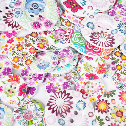 40pcs 1" (25mm) Round Flower Wood Buttons 4 Holes Craft Sewing Button (25mm)