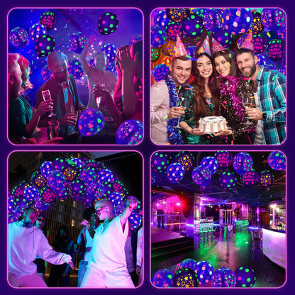 60 Pcs UV Neon Balloons, 14 Inch UV Black Light Balloons Glow in the dark for Birthday Decorations Wedding Glow Party Supplies Blacklight Carnival