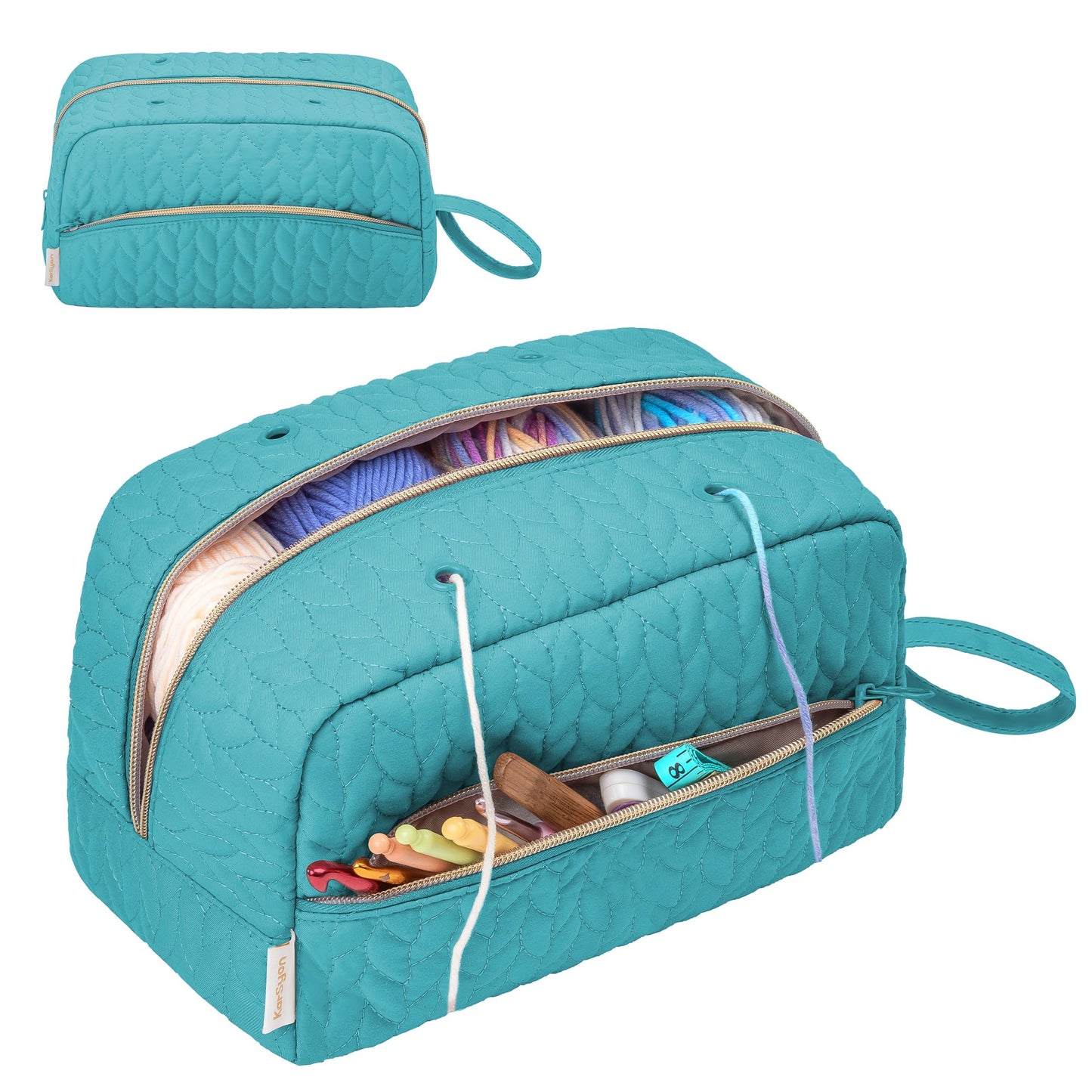 Crochet Yarn Bag Knitting Bag Storage for Crocheting Accessories Crochet Hook Case Organizer Gift for Crochet Lovers (Teal), K3201