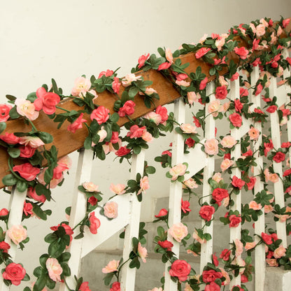Flower Garland - 5 Strand 41Ft Rose Vines for Bedroom Decor, Pink Rose Floral Garland for Table, Birthday, Wedding, Party, Garden Wall Decor