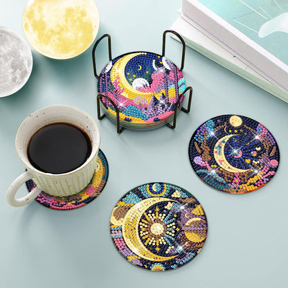 8 PCS Mystical Moon Diamond Art Coasters Diamond Art Coasters Kits with Holder Mystical Moon DIY Coasters for Beginners, Adults, Kids, Diamond Art Crafts Supplies