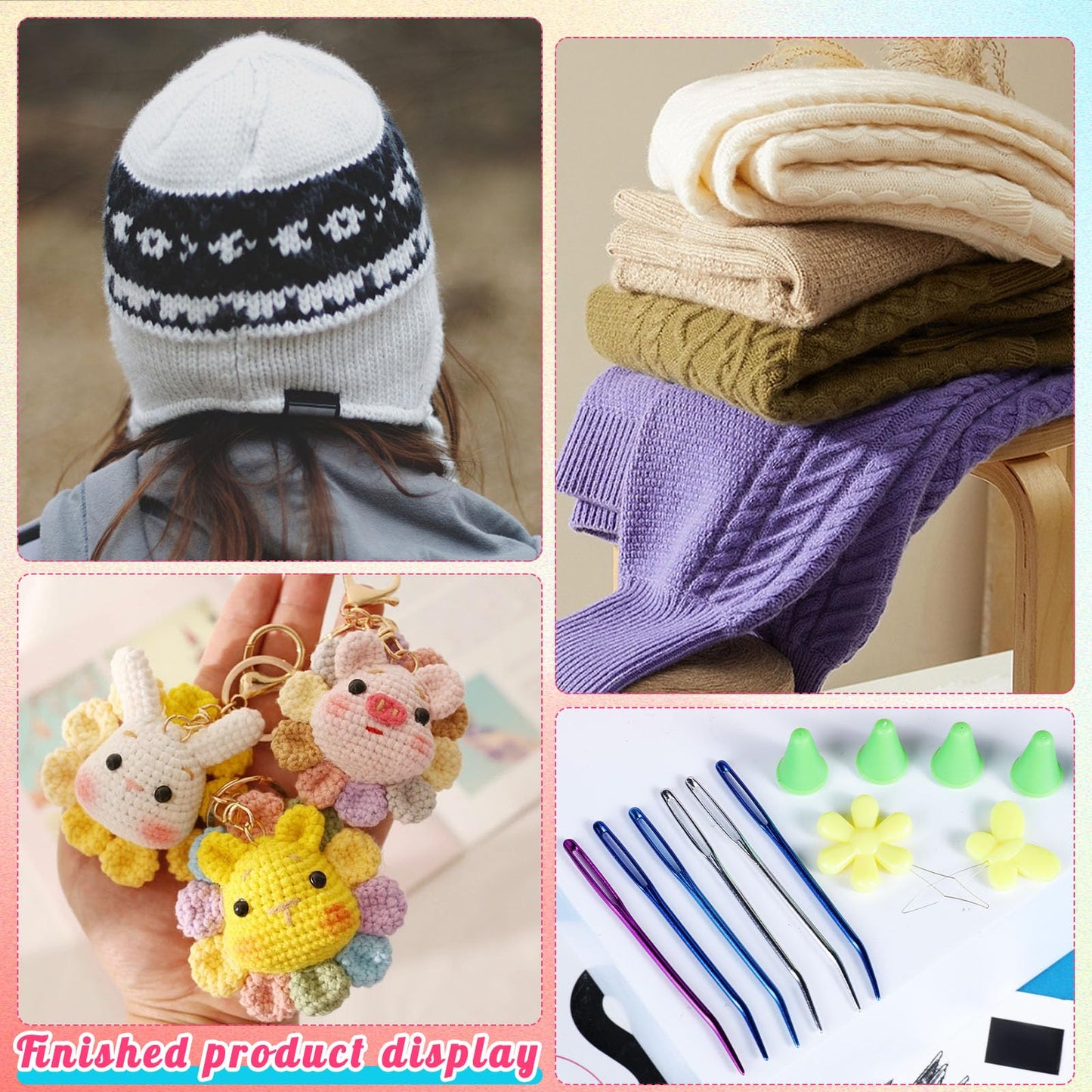 50 Pcs Yarn Needles, Darning Tapestry Needles Bent Kit, 24 Pcs Large Eye Weaving Crochet Blunt Yarn Needle for Yarn, Crocheting, Weaving with Stitch Markers Storage Box