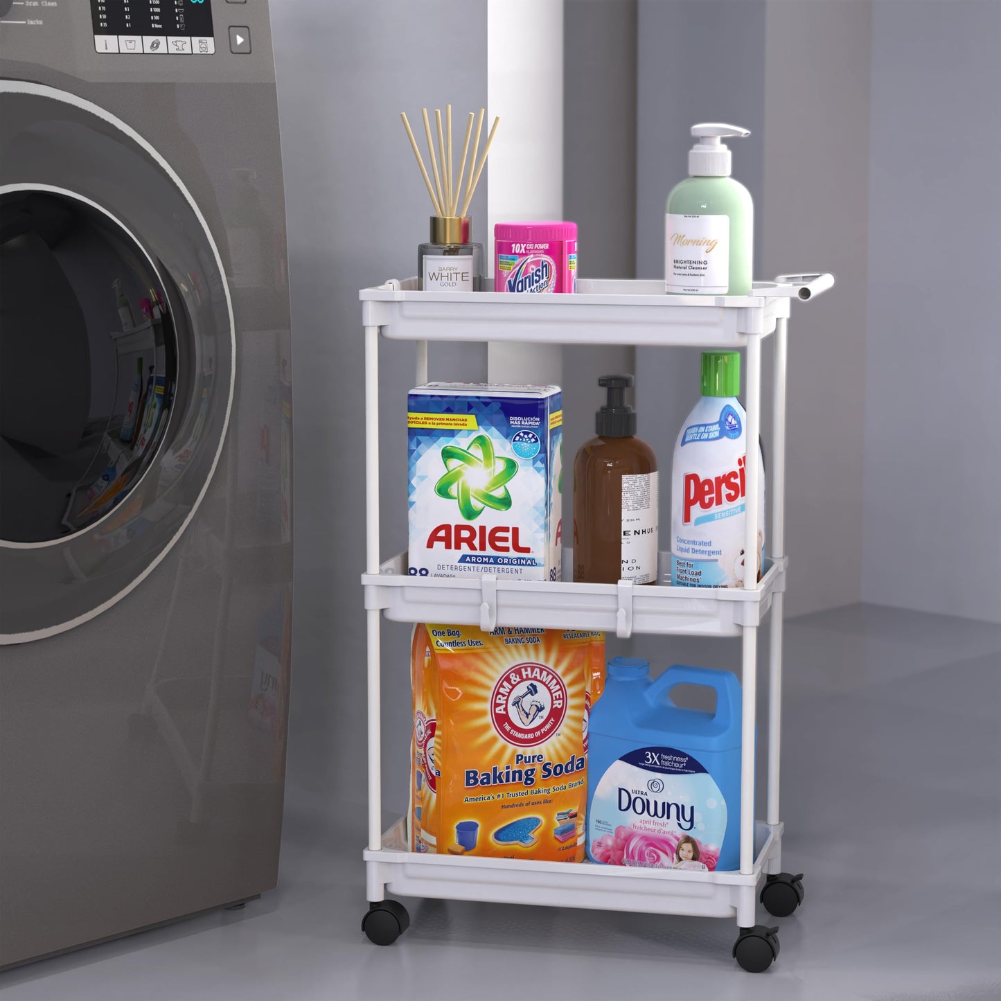 Standard 3-Tier Slim Rolling Storage Cart, White