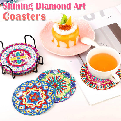 8 Pieces Diamond Art Painting Coasters Kit with Holder, Diamond Art Coasters, Arts and Crafts for Adults, Small Diamond Craft Kits for Beginners