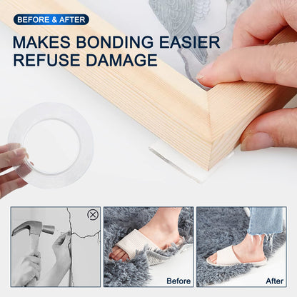 Double Sided Tape Heavy Duty Mounting Tape for Walls, Removable Adhesive Tape, Strong Sticky Strips Carpet Tape Poster Tape Wall Tape, Transpartent Two Side Tape (1.18 INCH X 9.84 FT)