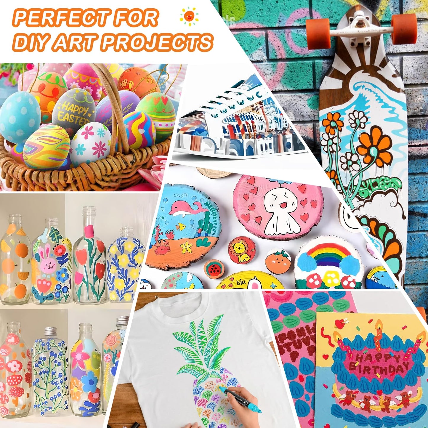 24 Colors Dual Tip Acrylic Paint Pens for Rock Painting, Wood, Canvas, Stone, Glass, Ceramic Surfaces, DIY Crafts Making Art Supplies (Round Tip and Fine Tip)