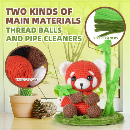Crochet Kit for Beginners, Crochet Animal Kits, Crocheting Kit for Starters, Learn to Crochet with Step-by-Step Video Tutorials, Beginner Crochet Kit for Adults(Panda)