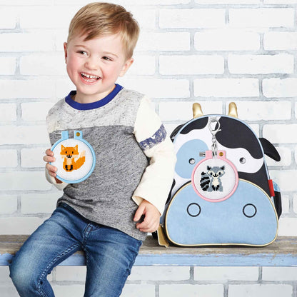 5Pcs Embroidery Kit for Kids Stamped Cross Stitch DIY Key Chain with Woodland Animal Patterns Needlepoint Starter Kits Craft Supplies for Beginners Adults Schoolbag