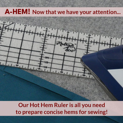 Hot Hem Ruler for Quilting and Sewing – Non-Slip Hot Ironing Ruler and Pleats with Dry or Steam Iron on Quilt Blocks and Clothes - 10" x 2.5"