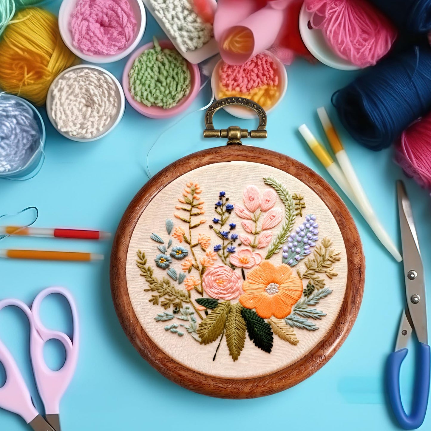 15 Pcs 4 Inch Round Embroidery Frames Pack Hoops Circle Rubber Hoops Ring Display Cross Stitch Ornament Imitated Wood Frame Kits for Father's Day Craft Sewing DIY Hanging Gifts