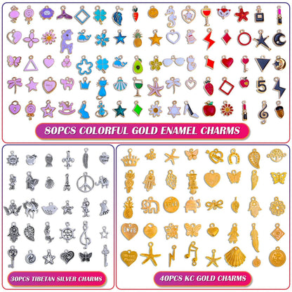 150PCS Bracelet Charms, Silver Bracelet Gold Plated Enamel Charms Pendants for Necklace Bracelet Jewelry Making and Crafting