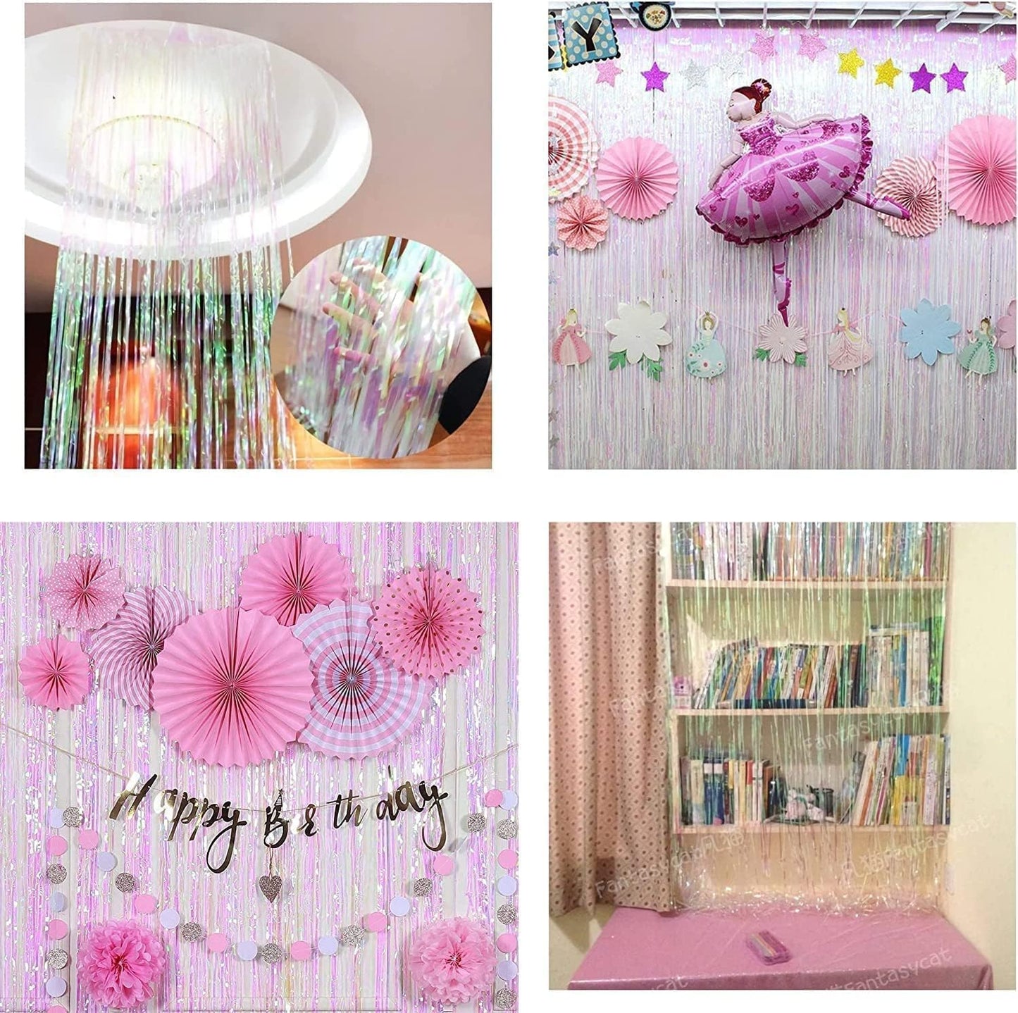 Party Decorations Iridescent Foil Fringe Backdrops - 2 Pack 3.2 x 6.5 ft Holographic Tinsel Photo Booths Pros Streamer Curtains for Easter Girl Birthdays Engagement Unicorn Parties - Clear