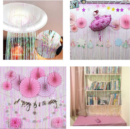 Party Decorations Iridescent Foil Fringe Backdrops - 2 Pack 3.2 x 6.5 ft Holographic Tinsel Photo Booths Pros Streamer Curtains for Easter Girl Birthdays Engagement Unicorn Parties - Clear