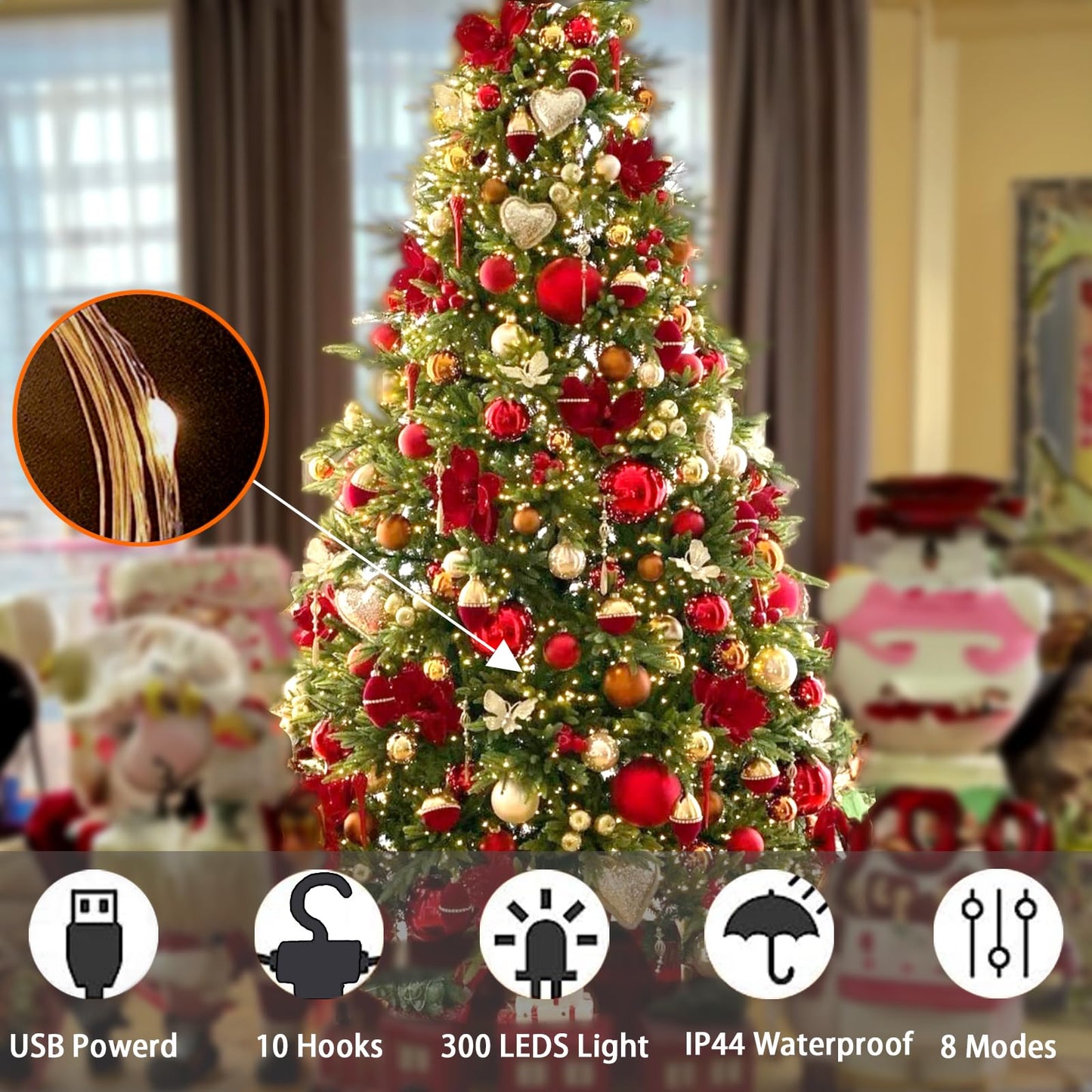 2 Pack Warm White 300 LED Curtain Lights, 9.8ft x 9.8ft Fairy Lights with 8 Modes, String Hanging Lights, Remote Control, Perfect for Indoor/Outdoor Christmas, Wedding, Party Wall Decorations