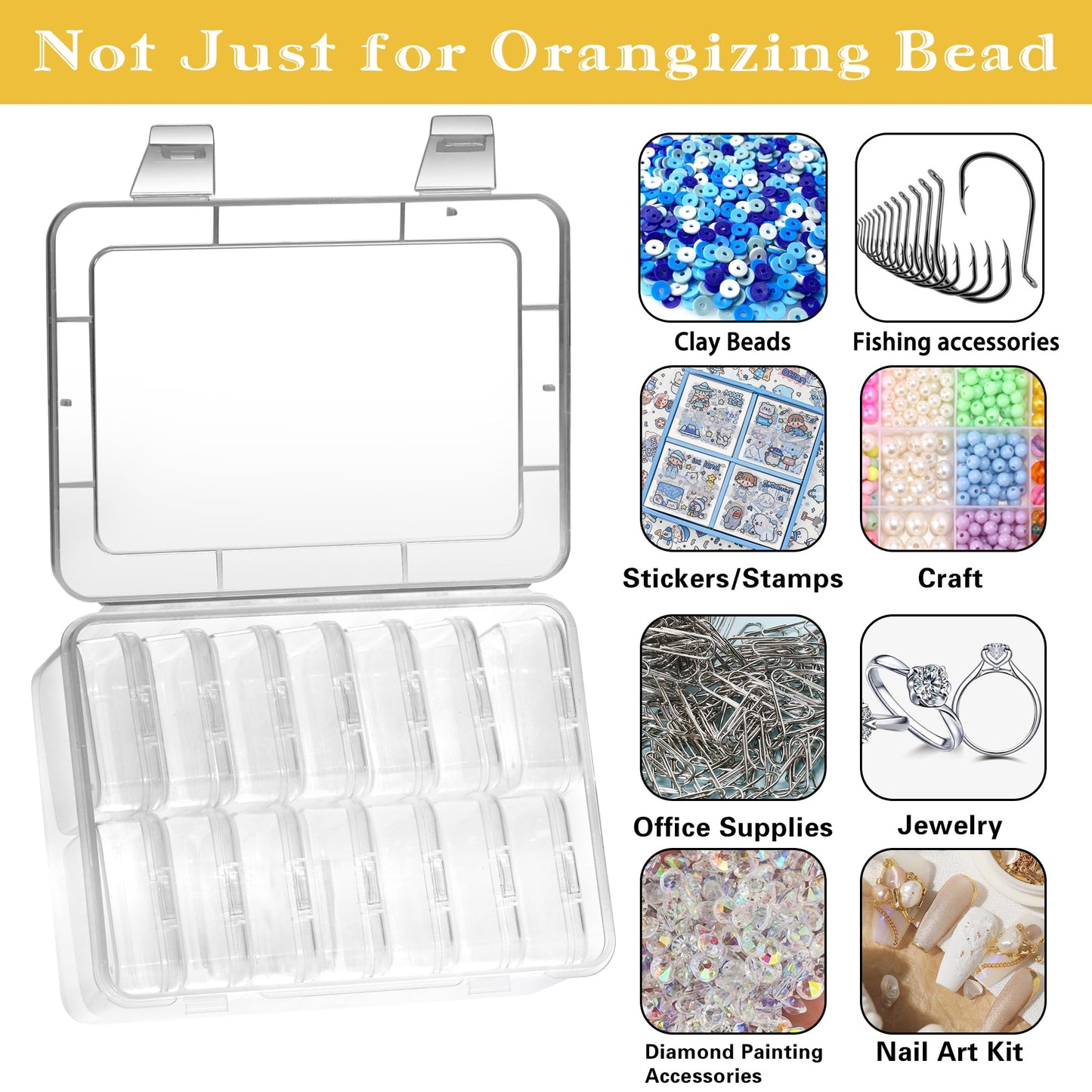 Small Bead Organizers, 15 Pieces Plastic Storage Cases Mini Clear Bead Storage Containers Transparent Boxes with Hinged Lid and Rectangle Clear Craft Supply Case