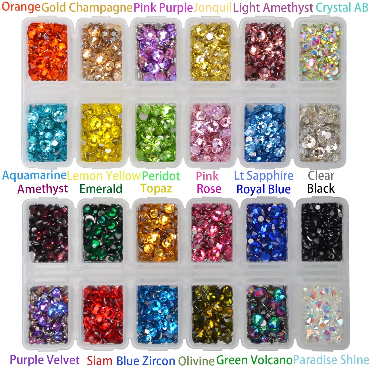 Beads 7000 Pieces Rhinestones 5 Sizes Round Crystal Glass Flat Back Rhinestones with 1Tweezers and 1Picking Pen for Nail Art Crafts Clothes Bags DIY (24 Colors Mixed 5 Sizes)