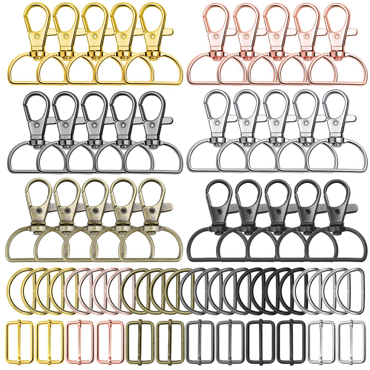 Keychain Bulk with Key Chain Swivel Hook D Rings and Slide Buckles for Handbag Purse Hardware Craft (1 Inch)