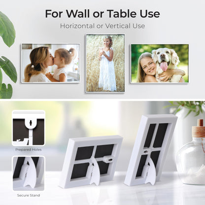 Front Loading White 4x6 Picture Frame - 4 x 6 Frame For Tabletop or Wall Decor - 4 by 6 White Picture Frames- 6 PACK